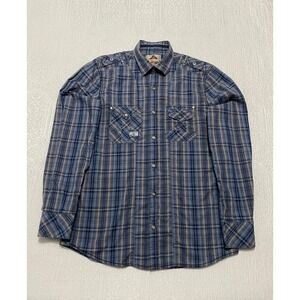 Next Men Long Sleeve Plaid Button Up Shirt Blue‎ Gray Size M